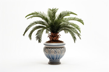 cycas in the pottery urn with white background