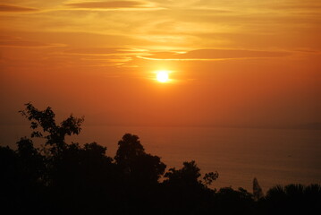 golden sky sunrise dramatic beautiful landscape mountain. Dawn sky gold dusk time cloudscape with sunlight. Dramatic sunset over mountain landscape. Beautiful landscape foggy hills twilight time