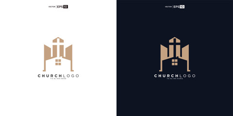 church christian with build shape logo design - obrazy, fototapety, plakaty
