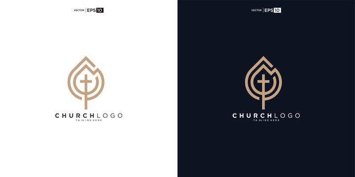Leaf growth and church line style logo vector design