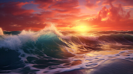 Fototapeta na wymiar panorama of sea waves on the background of dawn