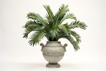 cycas in the pottery urn with white background