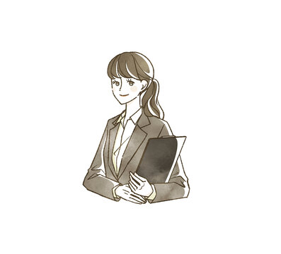 笑顔のスーツ姿の女性