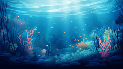 Fototapeta na wymiar sea underwater background. ocean bottom with seaweed with sunlight