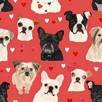Cute seamless pattern of a valentine's day puppy with love hearts