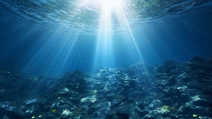 seamless loop of deep blue ocean waves from underwater with sunlight