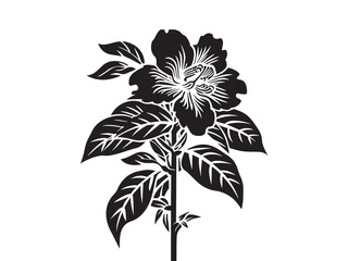 Azaleas Flower Silhouette: Minimalist Black on White Stenciled Iconography - Minimalist African Flower Illustration