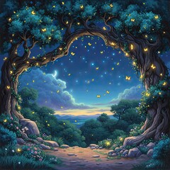 Starry Night Gateway in Magical Forest