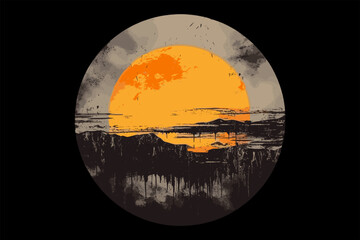 beautiful sunset beach sticker vector,  Sunset beach vector illustration for t shirt ,