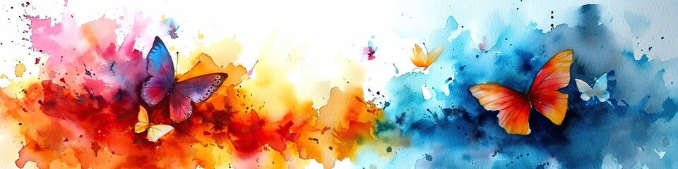 Vibrant Watercolor Butterflies on Abstract Background