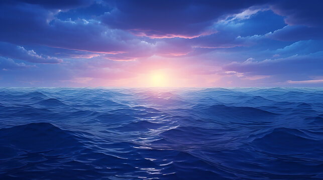 blue sea illustration at suset