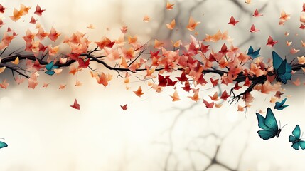 Butterflies Alighting on Autumn Branches