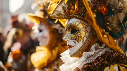 Gordijnen people in carnival costumes and masks at the Venetian carnival close-up with space for text © Екатерина Абрамова