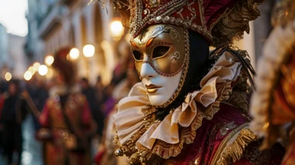  Venetian carnival banner, a man in a carnival costume and mask close-up against the background of the Venetian carnival © Екатерина Абрамова