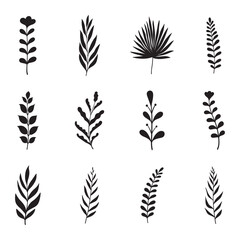 Set of leaf silhouette hand drawn vector	