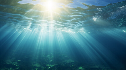 Fototapeta na wymiar sunbeams under the rippled ocean water surface