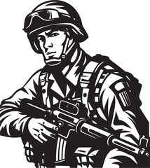 Invisible Guardian Combat Soldier Vector Logo Design Strategic Shadow Black Glyph for Tactical Warriors