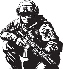 Shadow Stalker Tactical Warrior Glyph Emblem Silent Sentinel Black Logo Design for Covert Ops