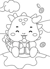 Chinese Dragon Year Celebration Lunar Year Cartoon Coloring Activity for Kids and Adult
