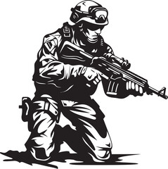 Lethal Precision Stealth Soldier Vector Glyph in Black Covert Command Tactical Warrior Emblem in Black