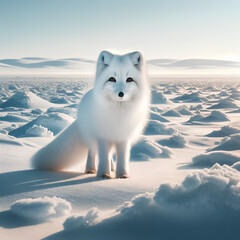 Arctic fox on a snowy landscape - obrazy, fototapety, plakaty