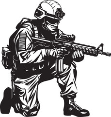 Striker Symbol Tactical Soldier Vector Emblem in Black Invisible Guardian Stealth Soldier Glyph in Black