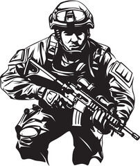 Stealth Elite Tactical Soldier Glyph Emblem in Black Strategic Shadow Black Logo Design for Combat Glyph