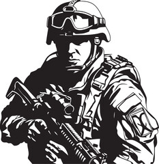 Striker Sentinel Combat Soldier Icon in Black Warrior Whispers Tactical Soldier Vector Insignia