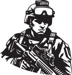 Vector Vanguard Stealth Soldier Vector Emblem Deadly Precision Combat Soldier Glyph in Black