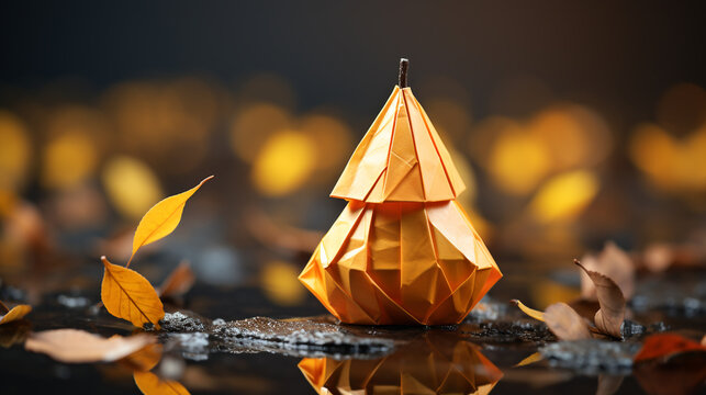 Paper fruit origami with 3d minimal background