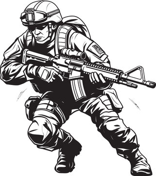 Covert Commando Combat Soldier Emblem Design Silent Striker Vector Black Icon for Warriors