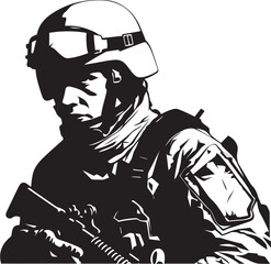 Covert Commando Combat Soldier Icon in Black Silent Striker Tactical Soldier Vector Emblem