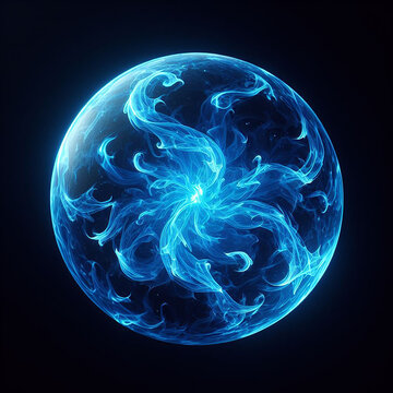 Blue Fire Orb glowing isolated with black black ground. One blue fire orb glowing