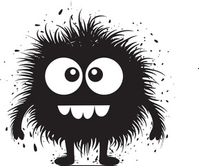 Furry Friends Cute Doodle Monster Emblem in Black Whimsical Wobblies Vector Black Logo for Monsters