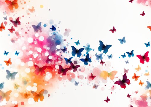 Artistic Butterflies and Color Splashes on White Background