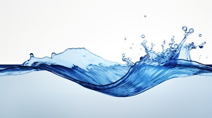 A Close-up of Blue water, spiral, liquid, splash, swirling wave, white isolated background.