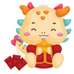 Colorful Cute Chinese Dragon Year Celebration Lunar Cartoon Illustration Vector Clipart Sticker Decoration