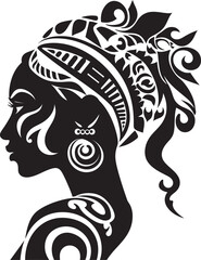 Empowered Essence Vector Ethnic Woman Face Logo Tribal Tranquility Black Icon for Woman Face Emblem