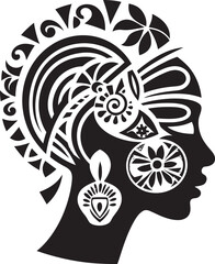 Natures Nectar Ethnic Woman Vector Emblem in Black Tribal Threads Vector Black Logo for Woman Face