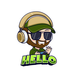 Anime gamer guy character waving hand esport mascot logo vector