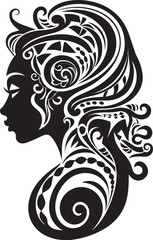 Soulful Symmetry Ethnic Woman Glyph in Black Divine Lines Tribal Woman Emblem in Black