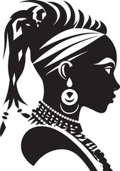 Majestic Maven Ethnic Woman Face Emblem in Black Eternal Echoes Tribal Woman Icon in Black Logo