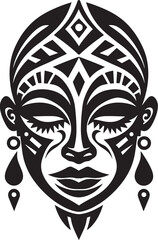 Whispers of Wisdom Tribal Woman Glyph in Black Tribal Tranquility Ethnic Woman Face Emblem in Black