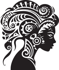 Eternal Echoes Woman Face Vector Icon in Black Tribal Radiance Ethnic Woman Face Logo in Vector Black