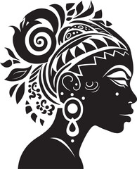 Soulful Symmetry Black Icon for Tribal Woman Design Heritage Muse Ethnic Woman Face Emblem in Black