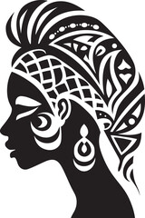 Cultural Harmony Ethnic Woman Face Vector Emblem Soulful Serenity Tribal Woman Glyph Design in Black