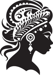 Empowered Essence Ethnic Woman Face Emblem in Black Tribal Radiance Vector Black Logo for Woman Face