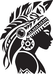Tribal Radiance Vector Black Logo for Woman Face Indigenous Beauty Ethnic Woman Glyph in Black