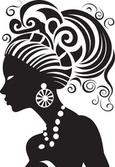 Tribal Threads Vector Ethnic Woman Face Glyph Soulful Symmetry Black Icon for Woman Face Design