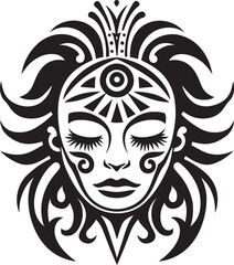 Cultural Harmony Black Logo for Woman Face Emblem Tribal Tranquility Ethnic Woman Glyph in Black